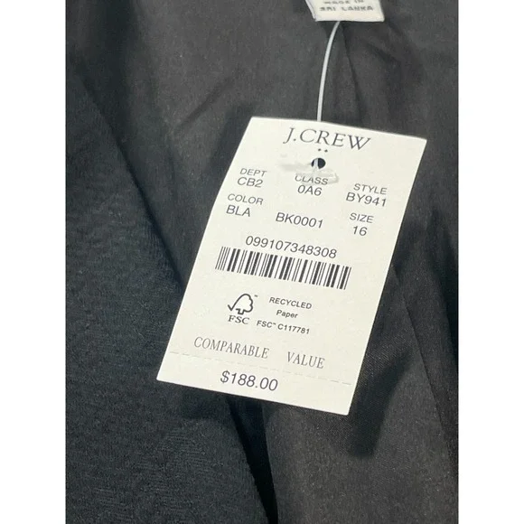 J.Crew $188 Womens Cotton Blend Textured Blazer Black Size 16 BY941 NWT